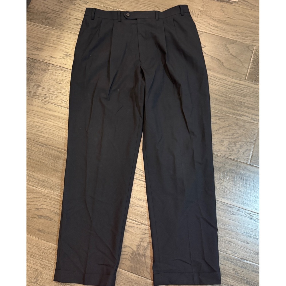 Lauren Ralph Lauren‎ Mens Black Wool Dress Pants Pleated Total Comfort 36x32